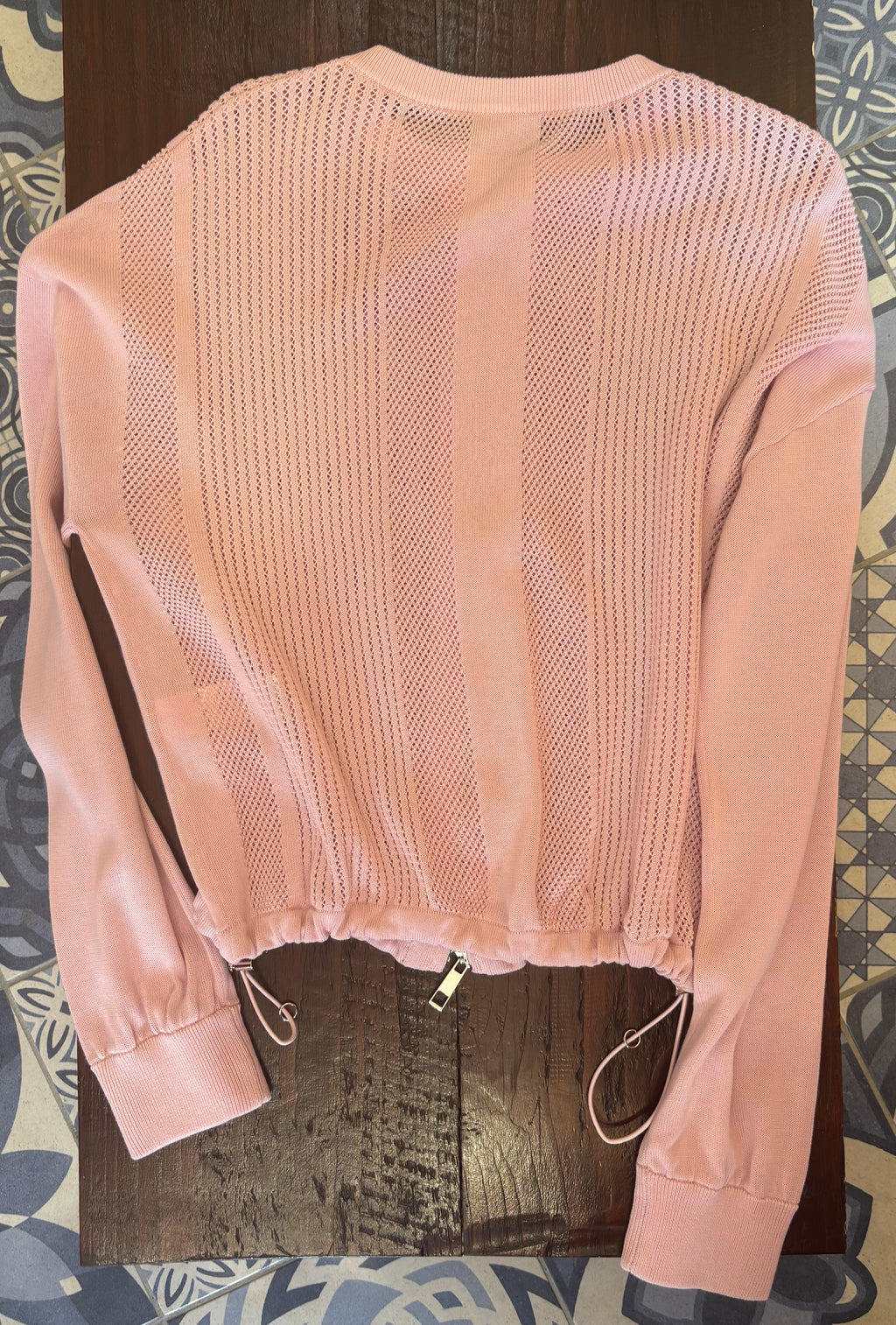 Beatrice B Pink Cotton & Silk Pin-Tuck Knit Jacket with Zips