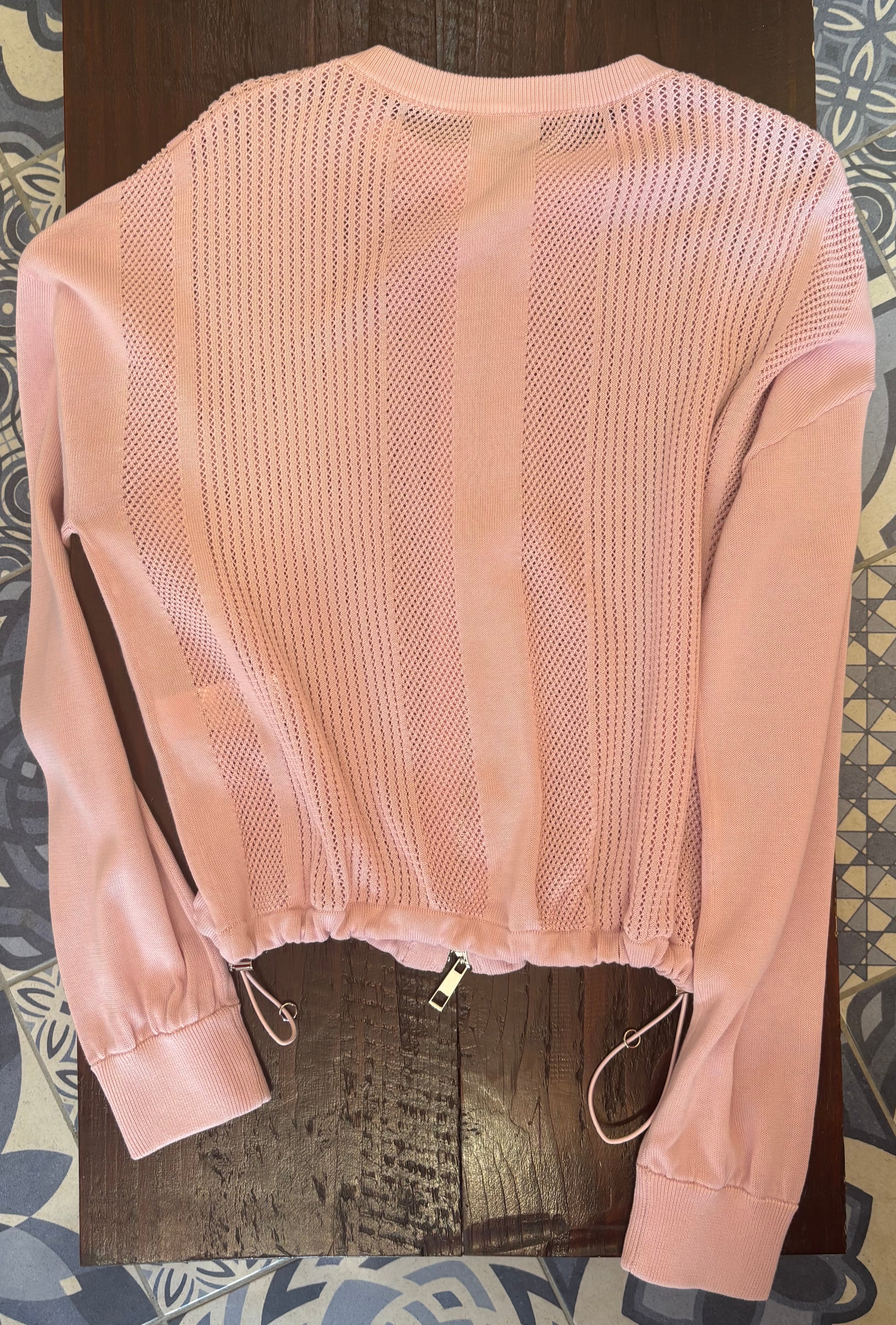 Beatrice B Pink Cotton & Silk Pin-Tuck Knit Jacket with Zips