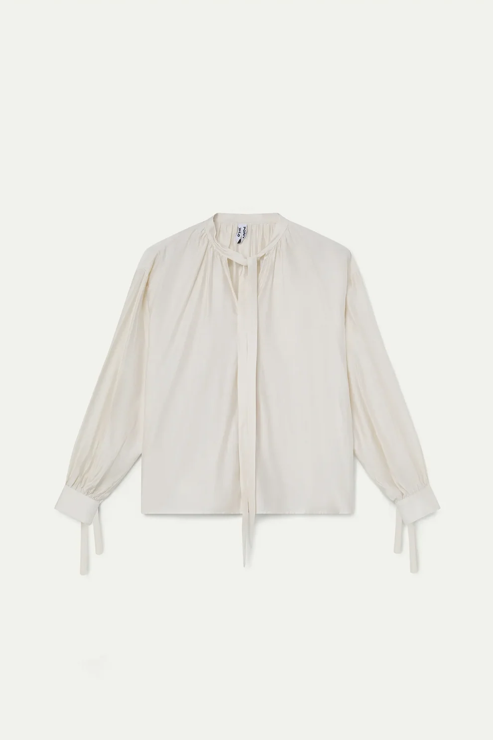 Wild Pony Ivory Satin Blouse with Tie Neck