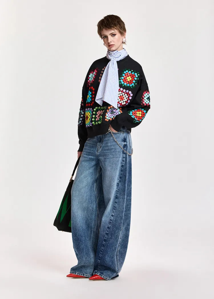 Essentiel Antwerp Black Sweatshirt with Sequin Embellishments
