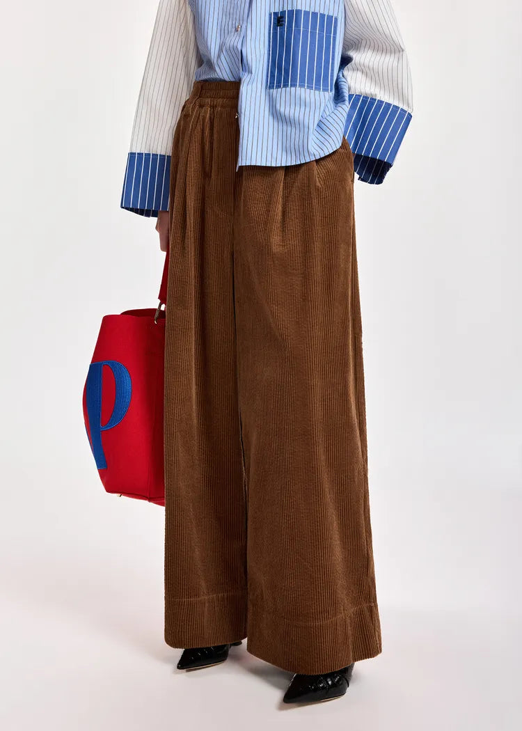 Essentiel Antwerp Brown Corduroy Wide Leg Pants