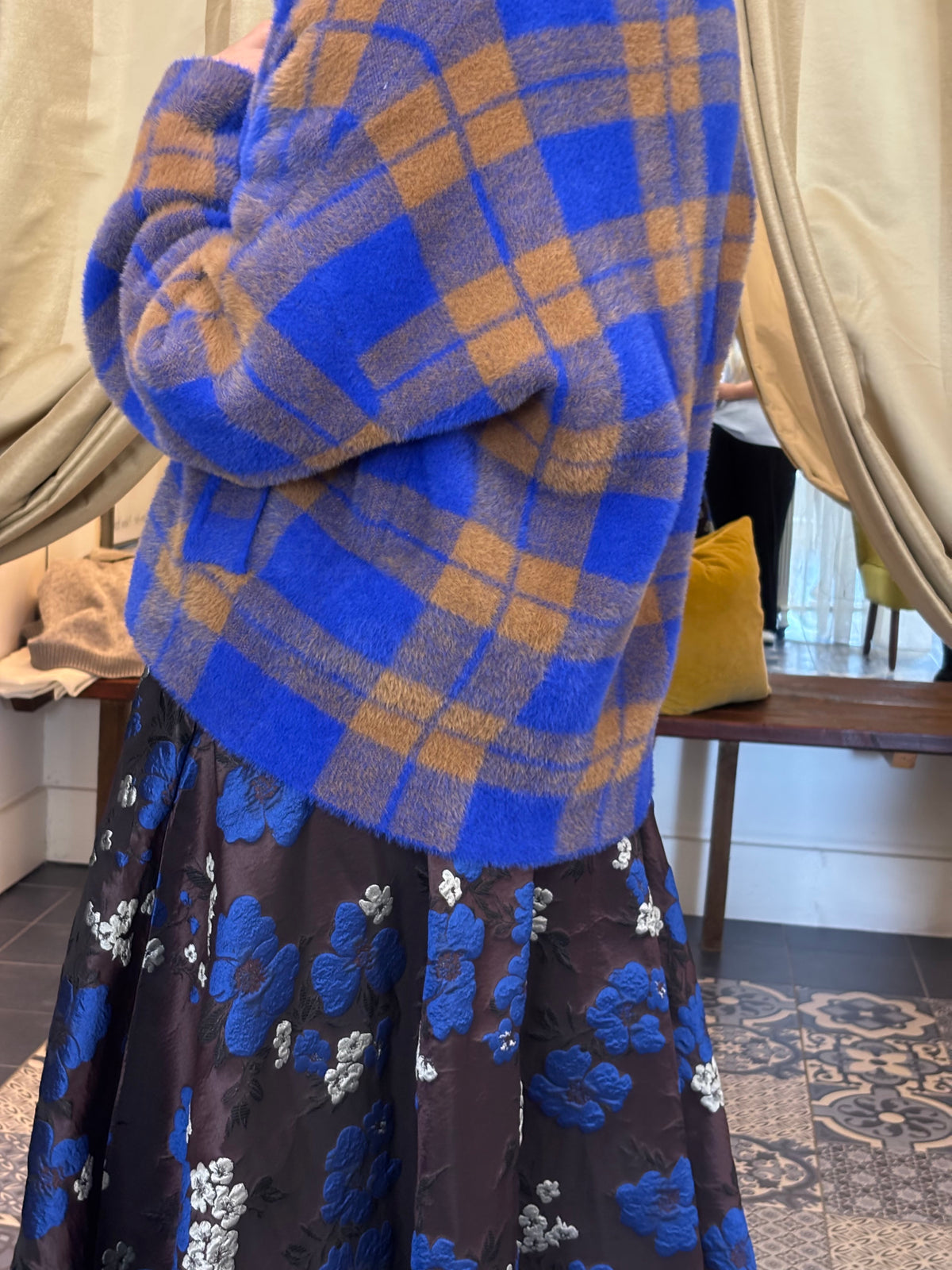 Essentiel Antwerp Cobalt & Brown Double-Breasted Check Jacket