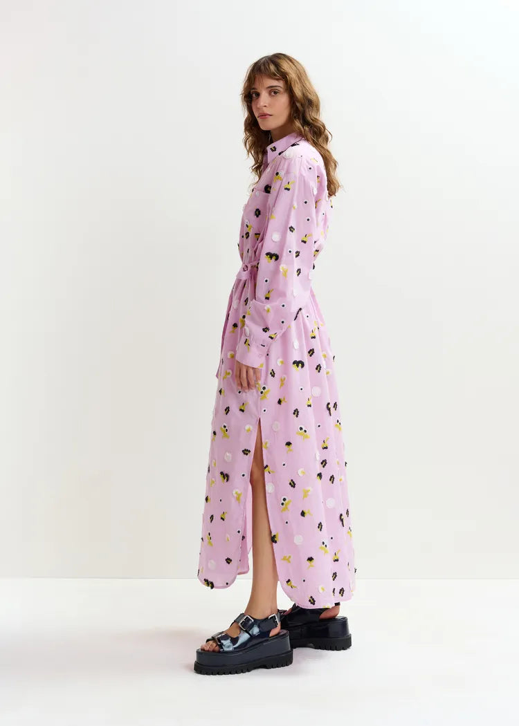 Essentiel Antwerp Lilac Shirt Dress with Floral Embellishments