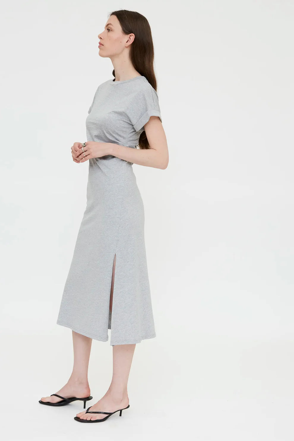 Wild Pony Grey T-Shirt Dress with Tiny Sequins