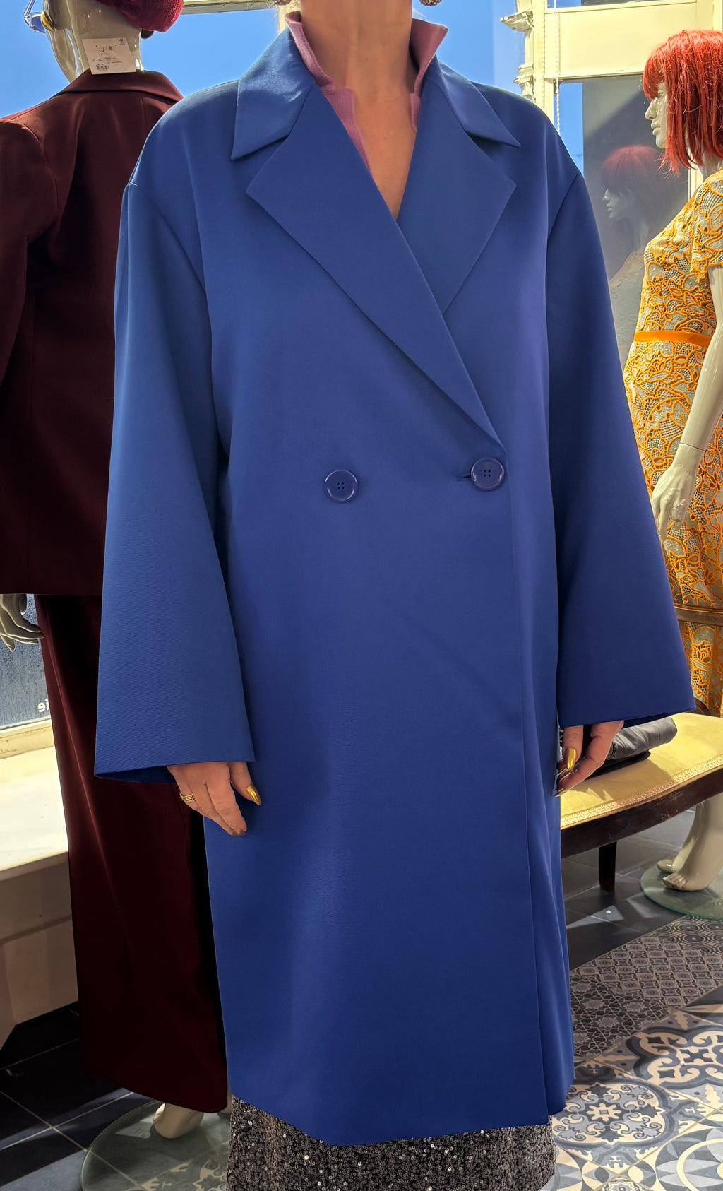 Essentiel Antwerp Electric Blue Growgrain Double Breasted Coat