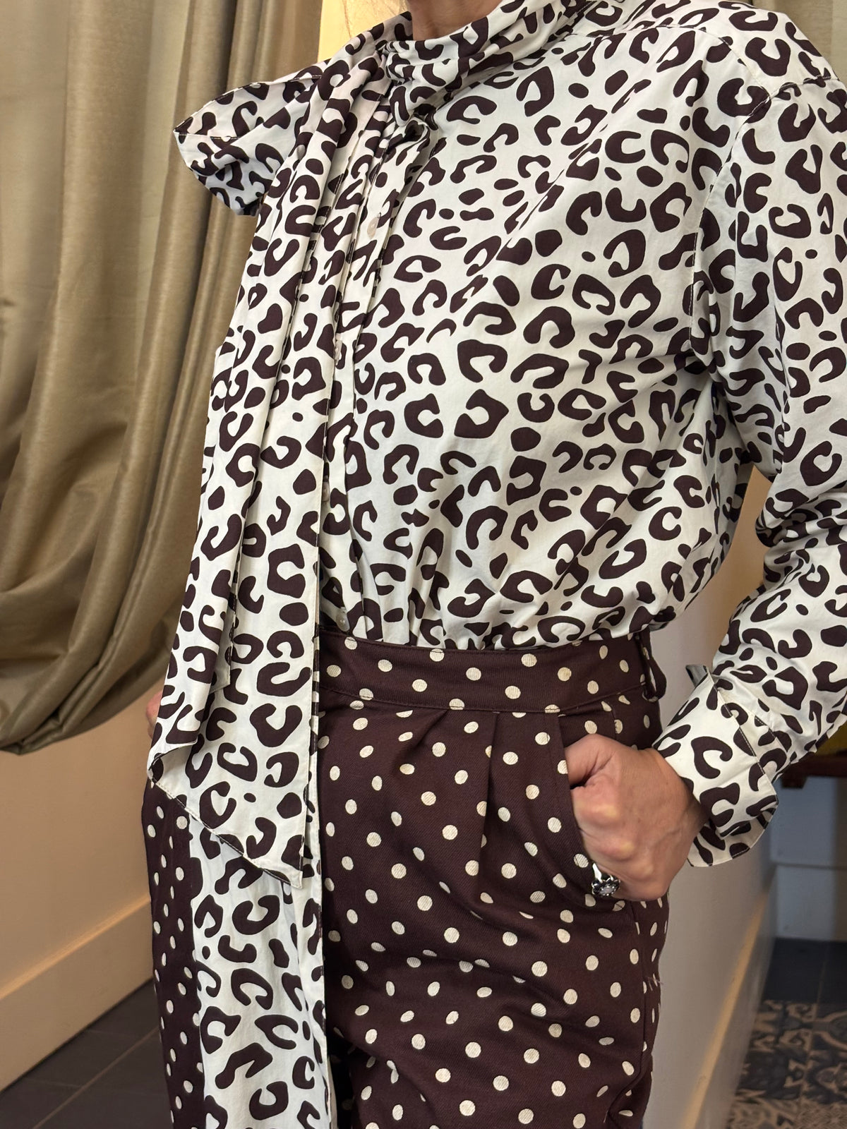 Sister Jane Brown Polka Dot Canvas Wide Leg Trousers