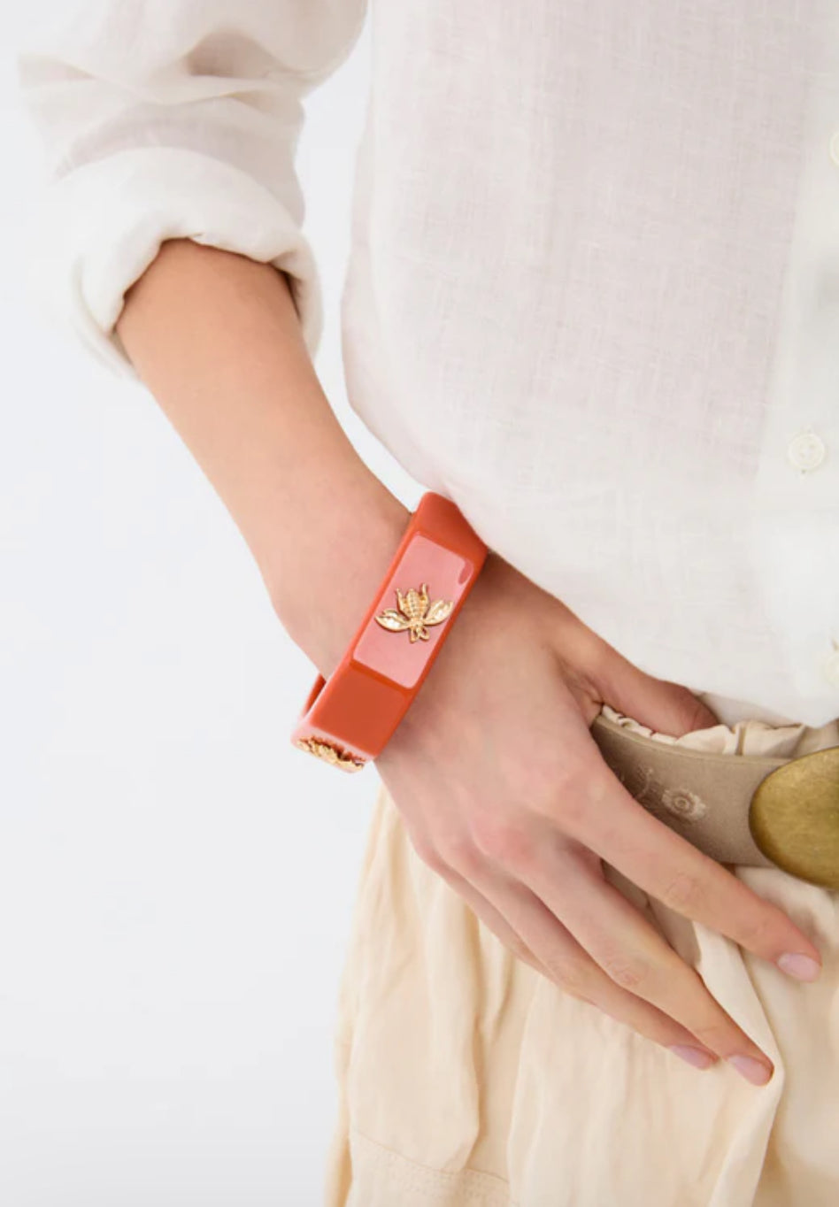 NALI Orange Bangle Bracelet with Gold Bee Detail