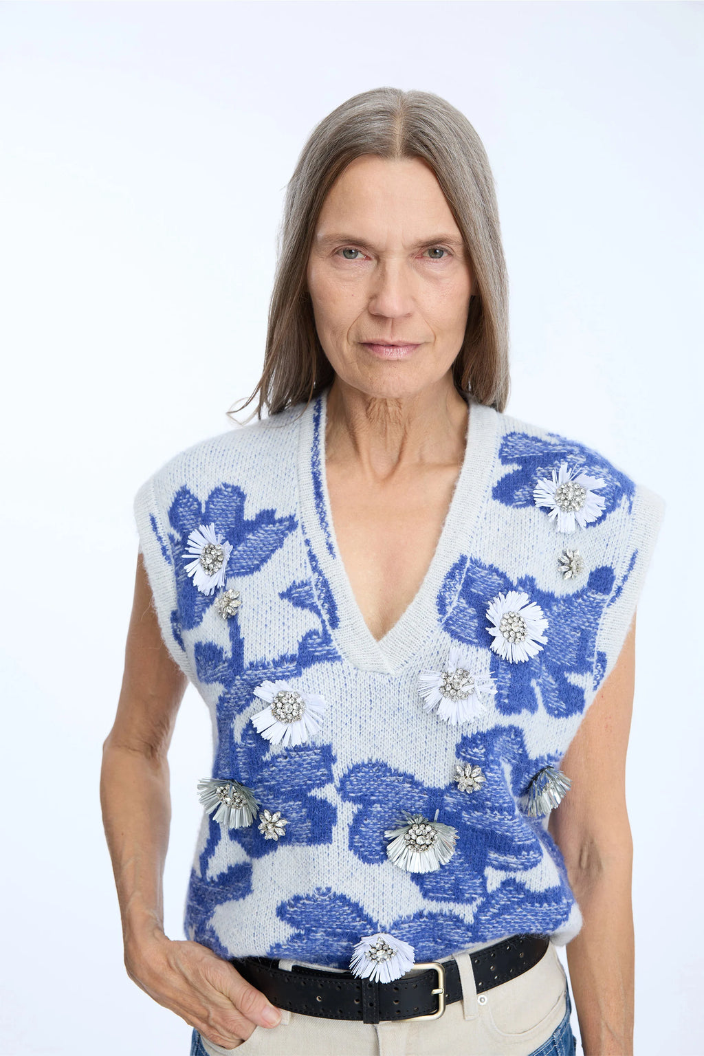 MUNTHE NURULIA Alpaca Wool V-Neck Blue Jumper
