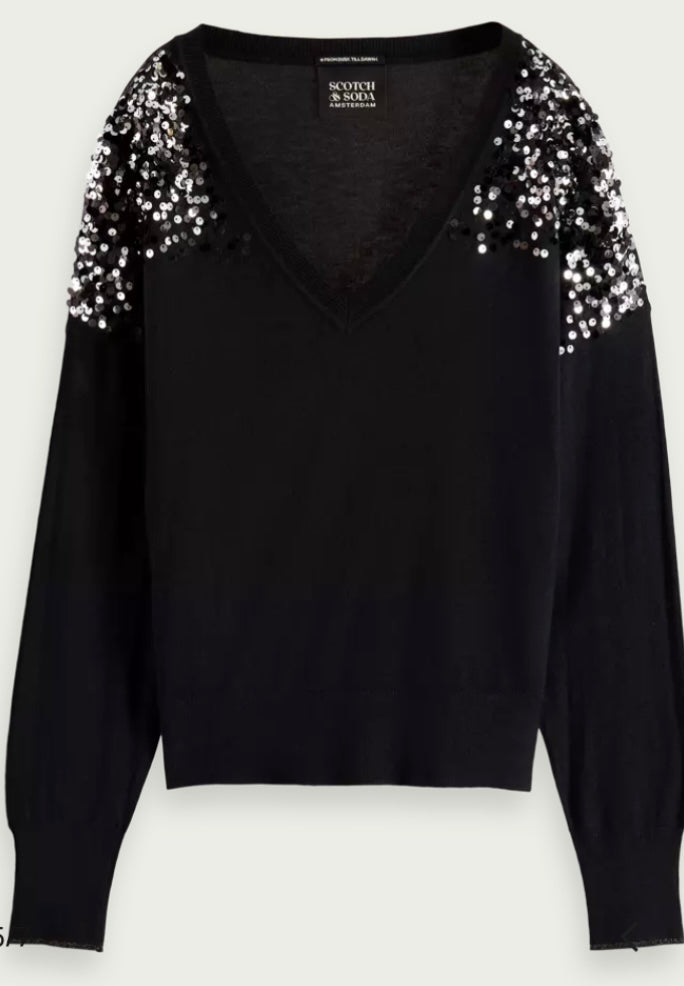 Scotch & Soda Black Fine Knit Sweater with Sequins