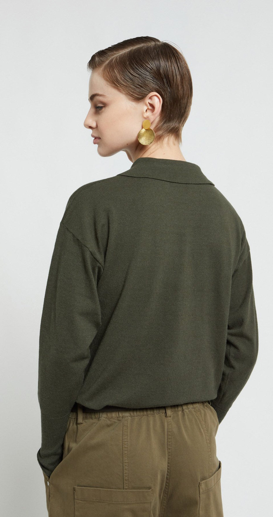 Ottod’Ame Army Green Fine Knit Jumper with Polo Collar