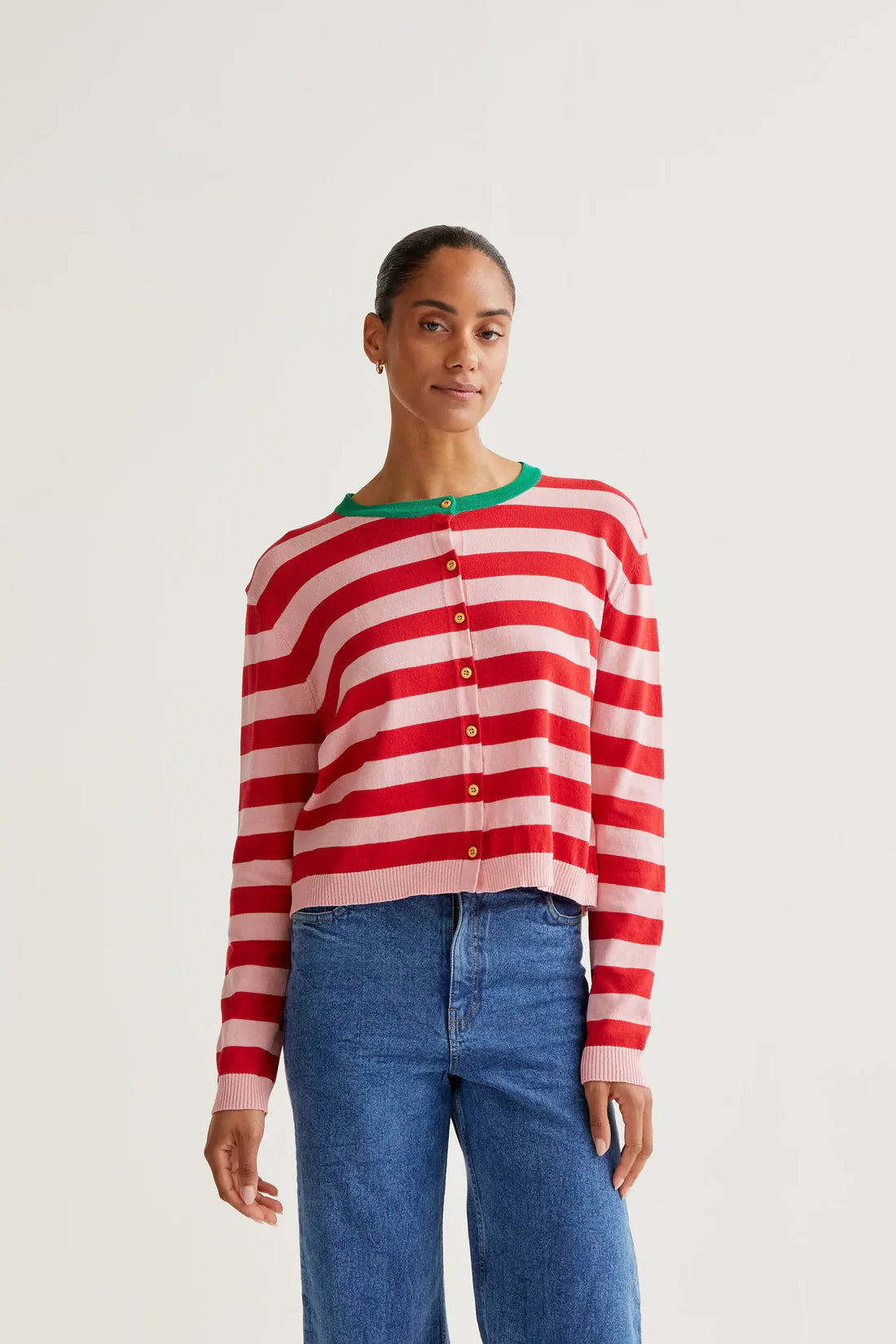 Compañía Red & Pink Stripe Fine Knit  Cardigan