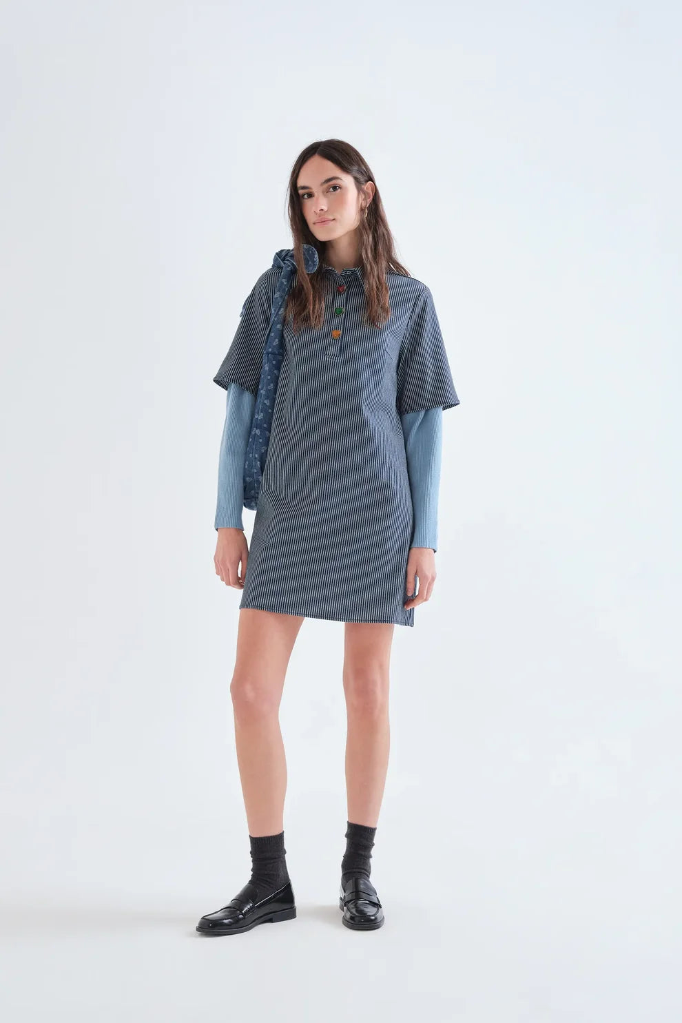 Compañia Fantástica Striped Denim Shift Dress