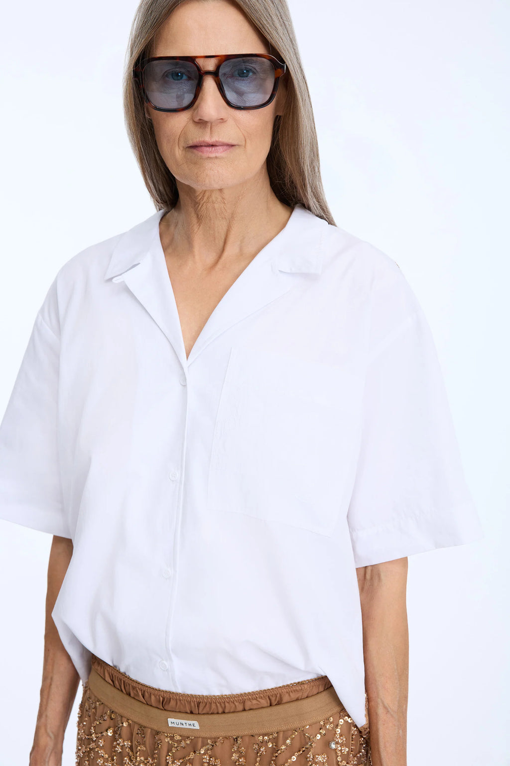 MUNTHE NAOKO White Cotton Shirt with Gold Embellished Back Panel