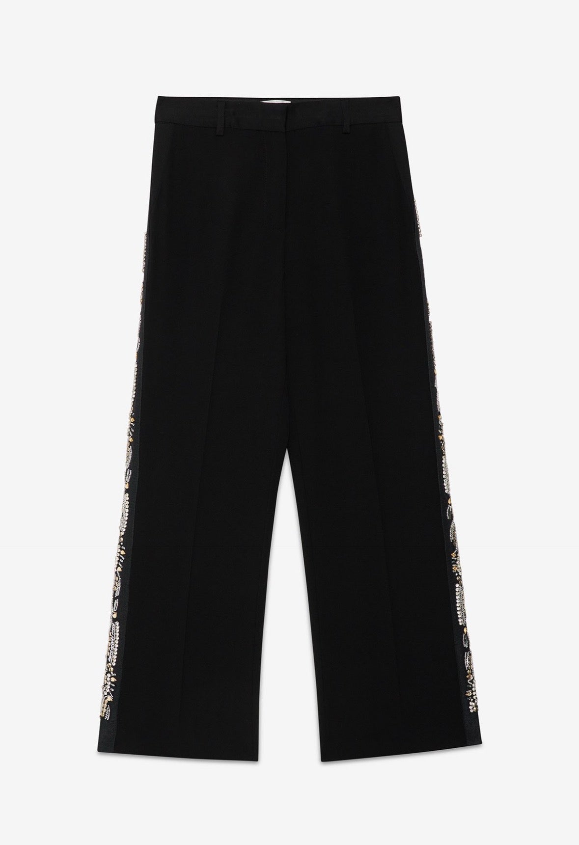 Ottod’Ame Black Straight Leg Trousers with Embellished Side Stripe