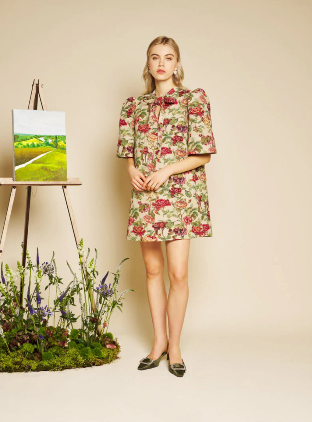 Sister Jane Rose Printed Tapestry Dress with Puff Sleeves