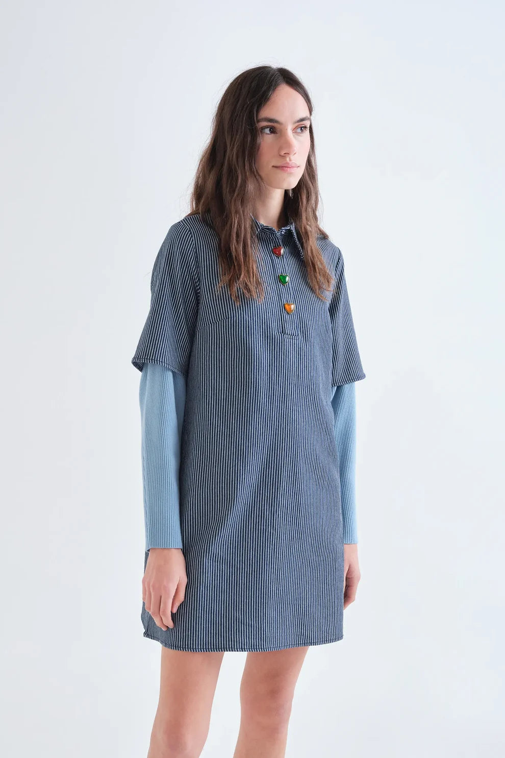 Compañia Fantástica Striped Denim Shift Dress