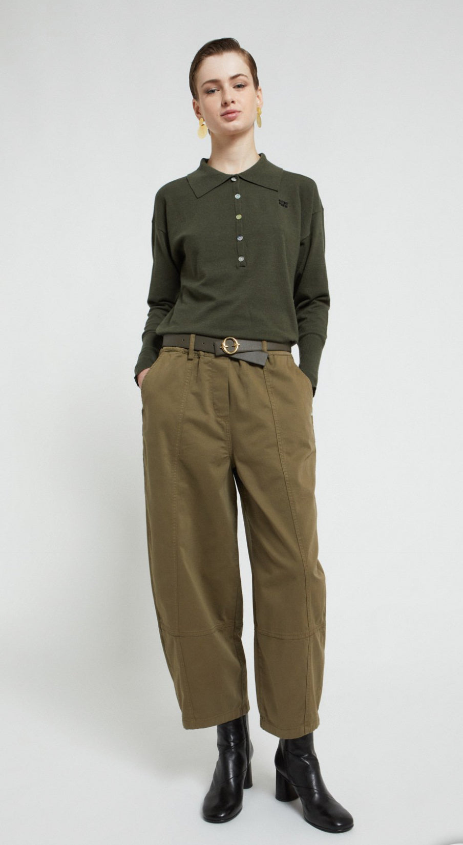 Ottod’Ame Army Green Barrel Leg Trousers