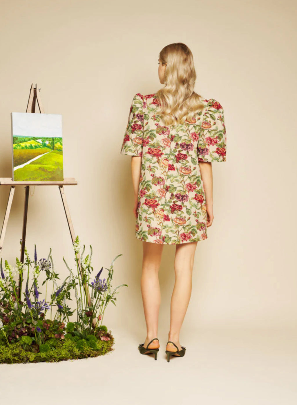 Sister Jane Rose Printed Tapestry Dress with Puff Sleeves