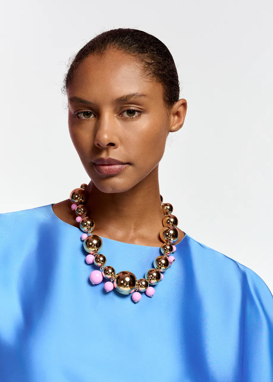 Essentiel Antwerp Gold-tone and Pink Sphere Necklace