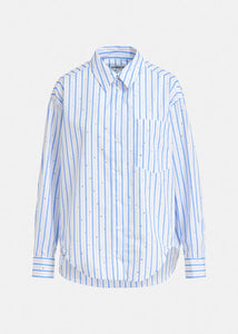 Essentiel Antwerp White and Blue Rhinestone Embellished Shirt