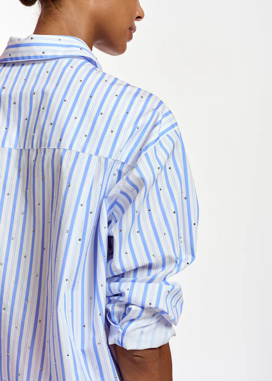 Essentiel Antwerp White and Blue Rhinestone Embellished Shirt