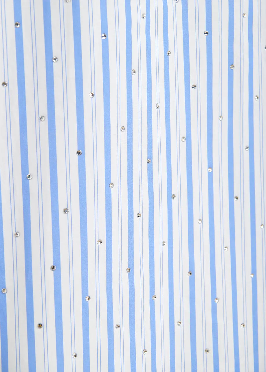 Essentiel Antwerp White and Blue Rhinestone Embellished Shirt