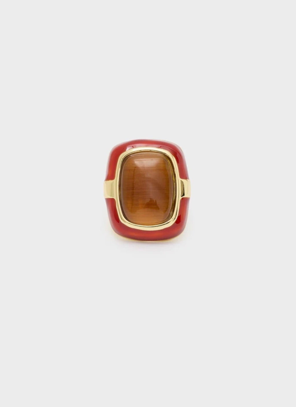 NALI Chunky Gold Burgundy Enamel Ring with Tigers Eye