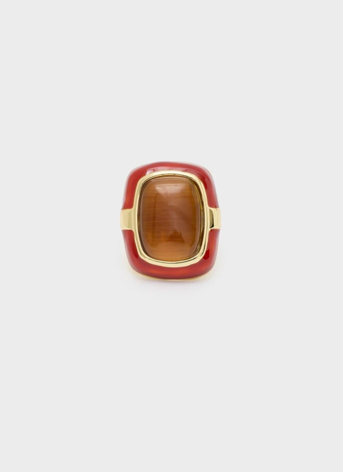 NALI Chunky Gold Burgundy Enamel Ring with Tigers Eye