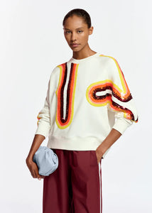 Essentiel Antwerp White Sweatshirt in Orange Sequin