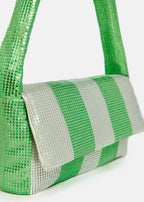 Essentiel Antwerp Green and Silver Striped Chainmail Shoulder Bag