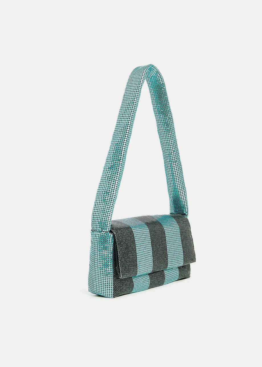 Essentiel Antwerp Black & Blue Striped Chainmail Shoulder Bag
