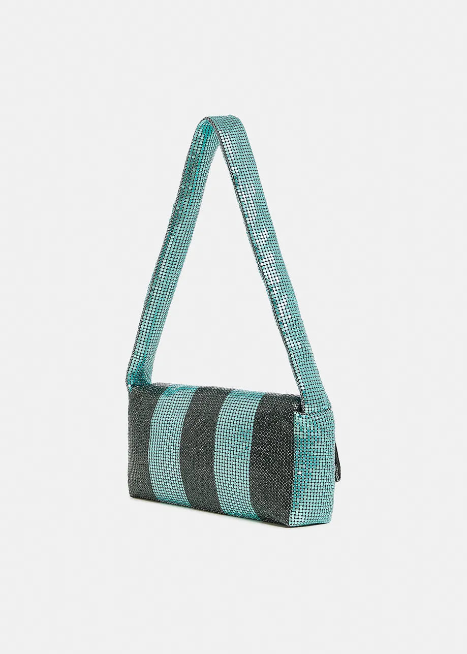 Essentiel Antwerp Black & Blue Striped Chainmail Shoulder Bag