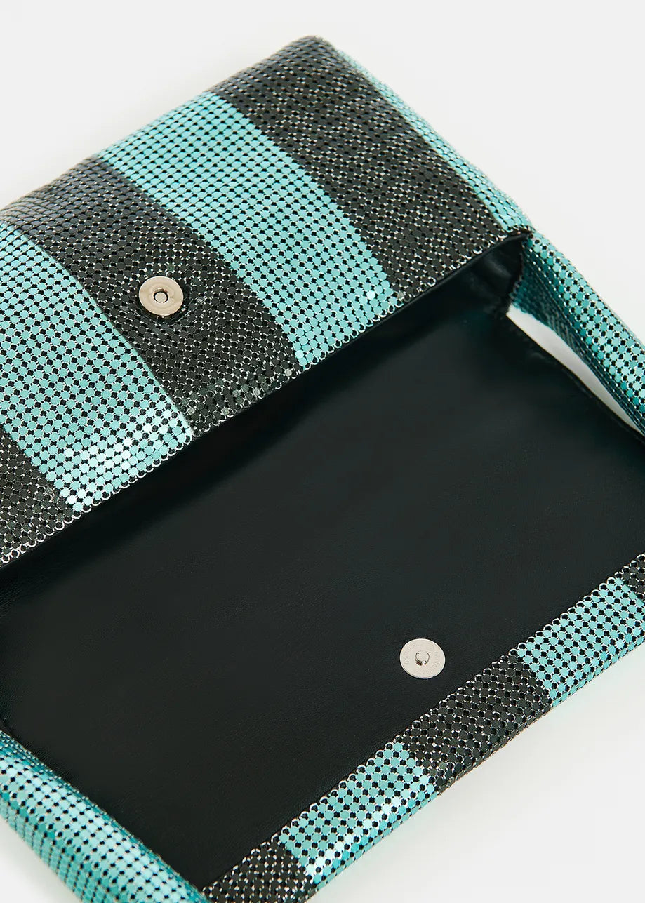 Essentiel Antwerp Black & Blue Striped Chainmail Shoulder Bag