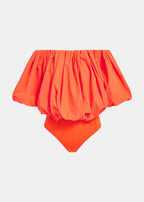Essentiel Antwerp Orange Pinch Puff Off-Shoulder Top