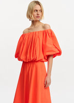 Essentiel Antwerp Orange Pinch Puff Off-Shoulder Top