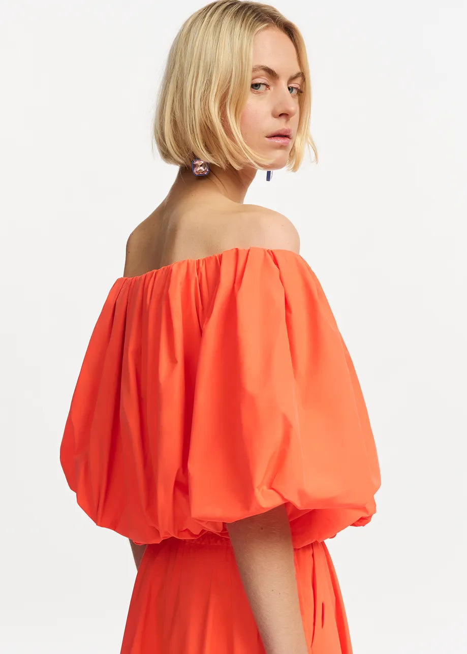 Essentiel Antwerp Orange Pinch Puff Off-Shoulder Top