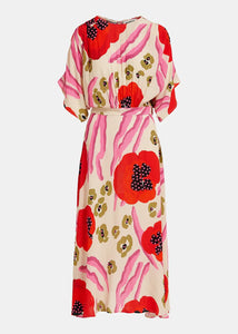 Essentiel Antwerp Red & Pink Flared Abstract Print Dress