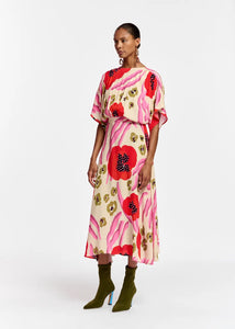 Essentiel Antwerp Red & Pink Flared Abstract Print Dress