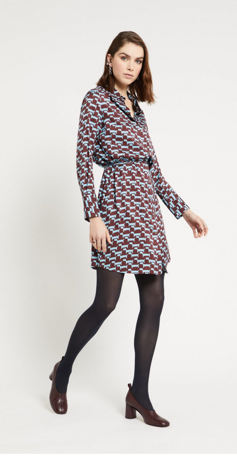 Ottod’Ame Blue & Burgundy Print Shirt Mini Dress