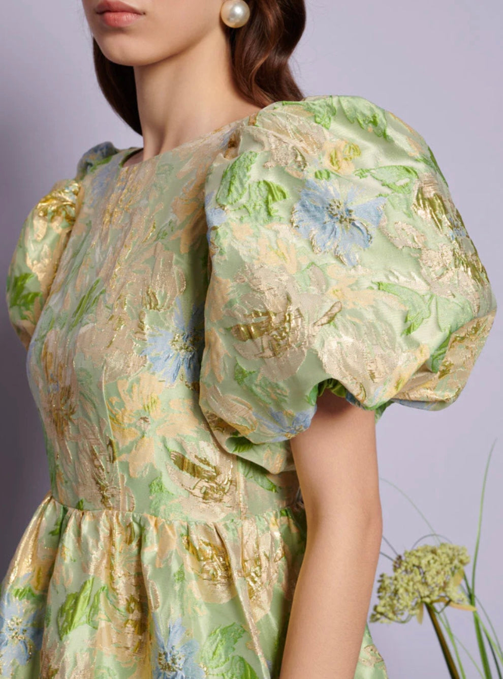 DREAM Sister Jane Green Blue Pasqueflower Jacquard Midi Dress