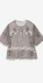 Ottod’Ame Pewter & Silver Tulle & Beaded Blouse with embroidery