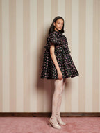 Sister Jane Black Jacquard Mini Dress with Purple Floral Print