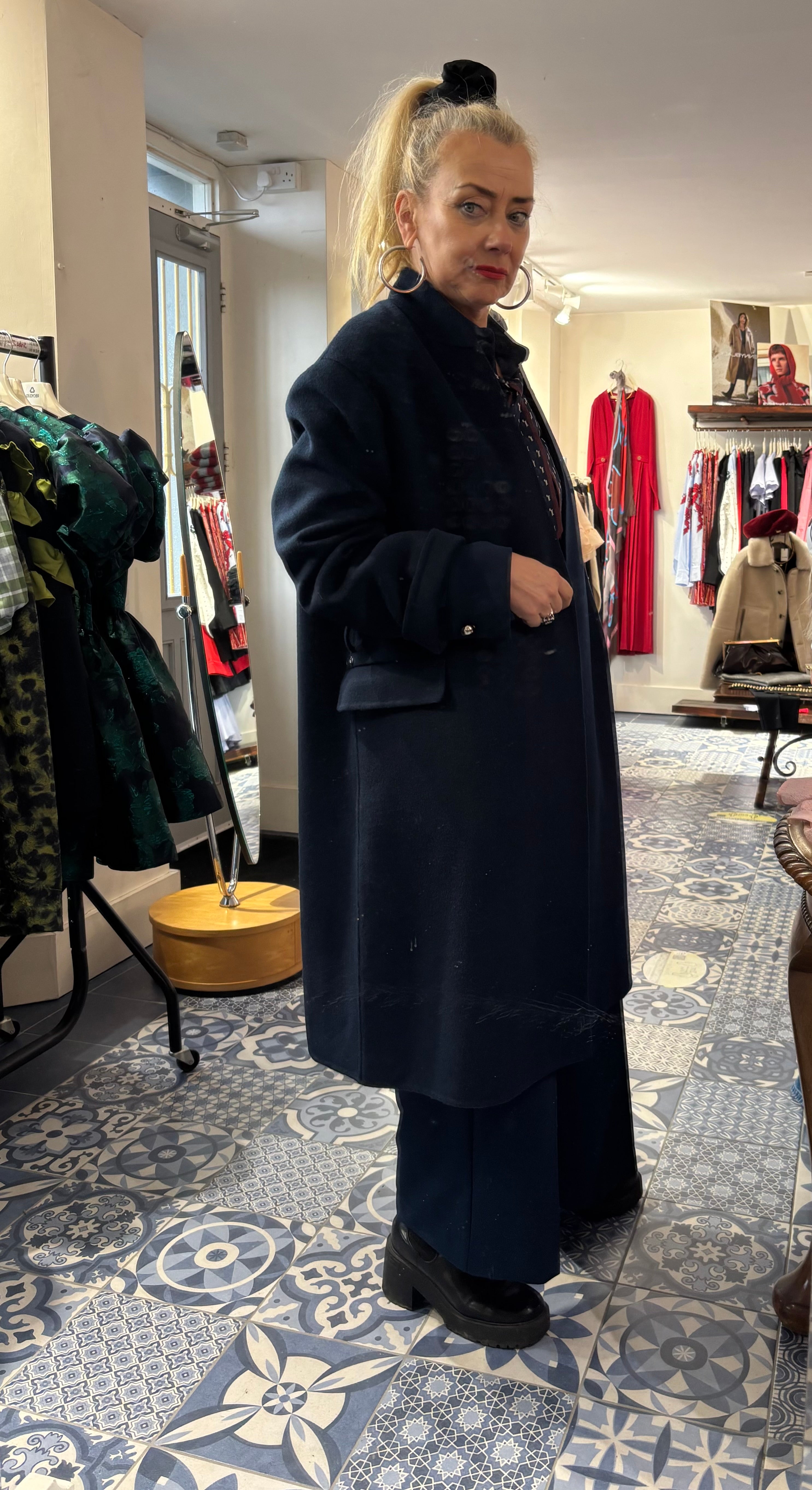 Ottod'Ame Navy Wool Blend Midi Coat