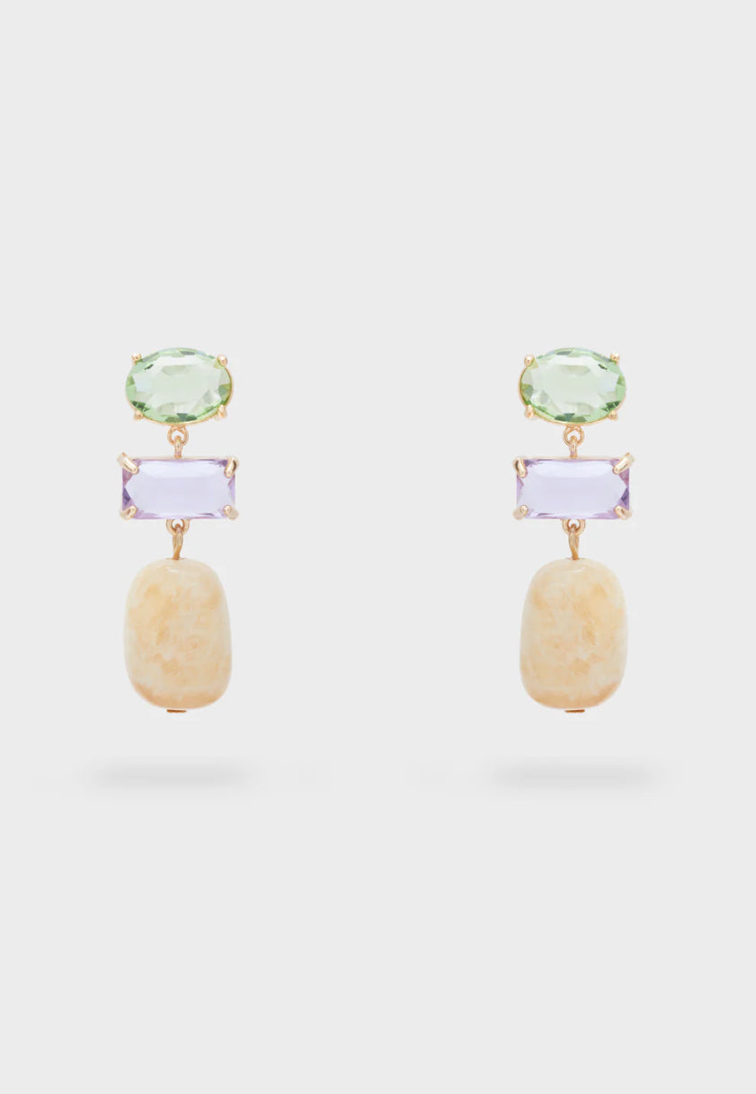 NALI Green Lilac Crystal & Stone Drop Earrings