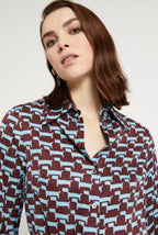 Ottod’Ame Blue & Burgundy Print Shirt Mini Dress