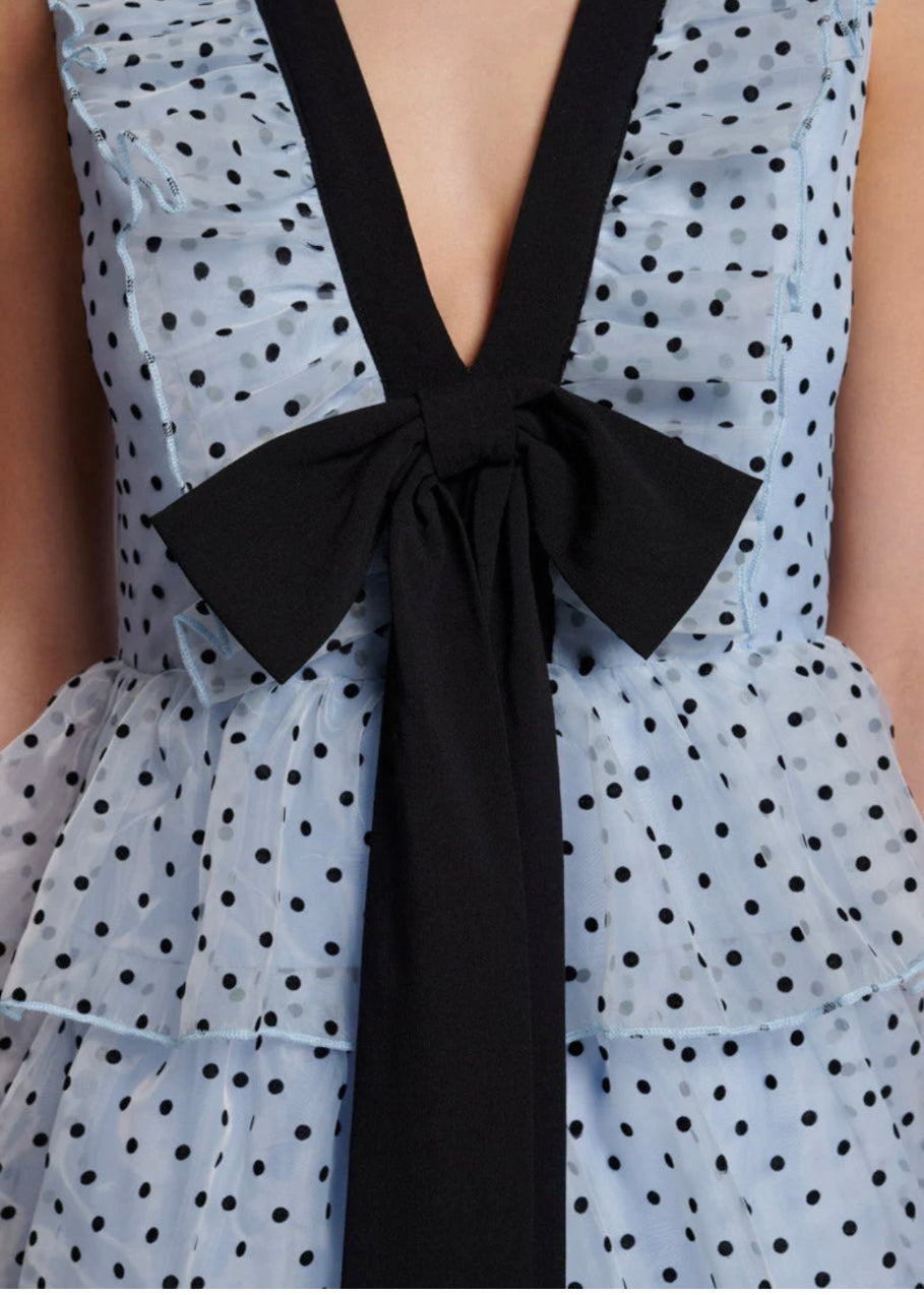 DREAM Sister Jane Blue Ruffle Midi Dress with Polka Dots