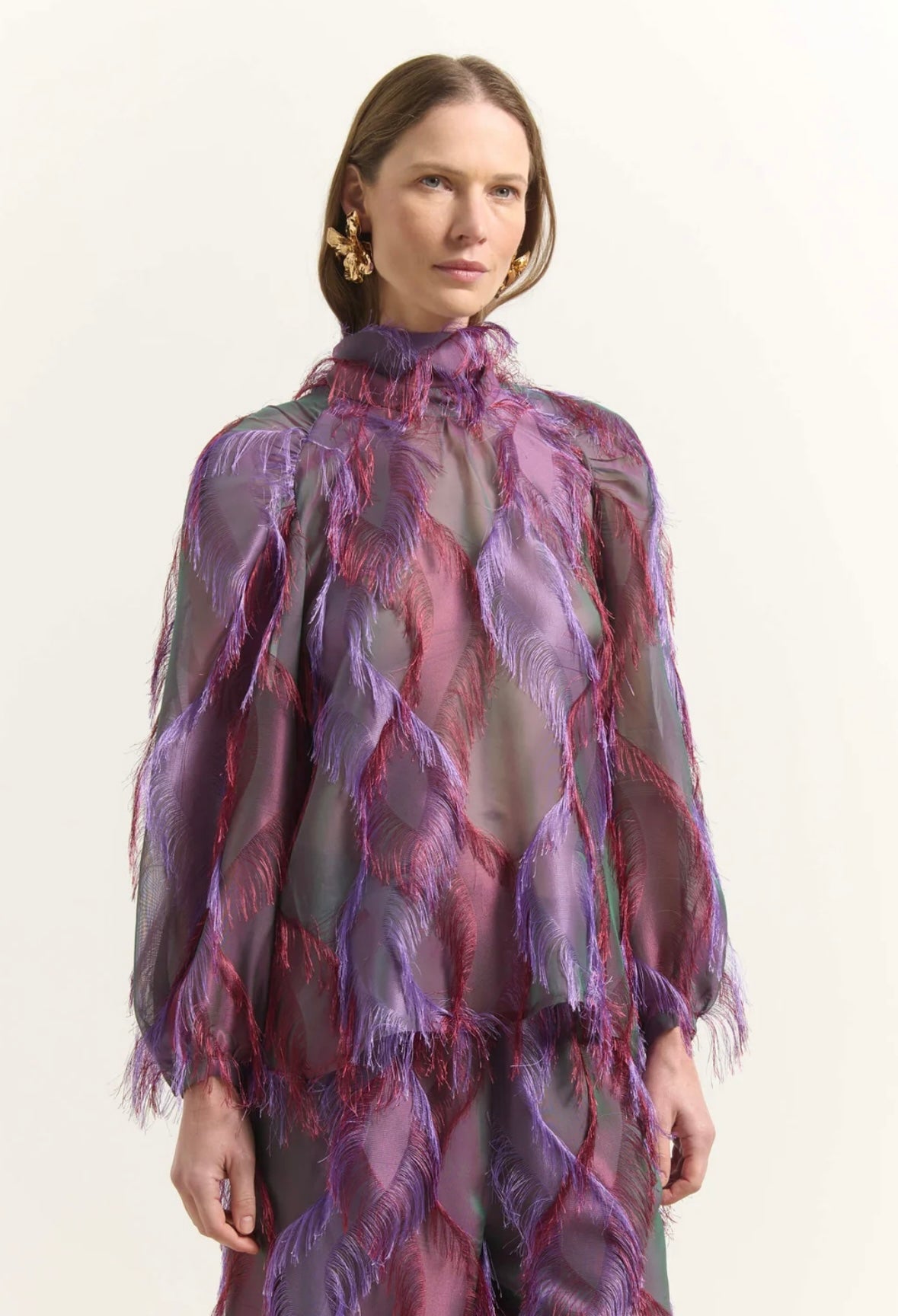 Beatrice B. Statement Blouse with Red & Purple Fringing