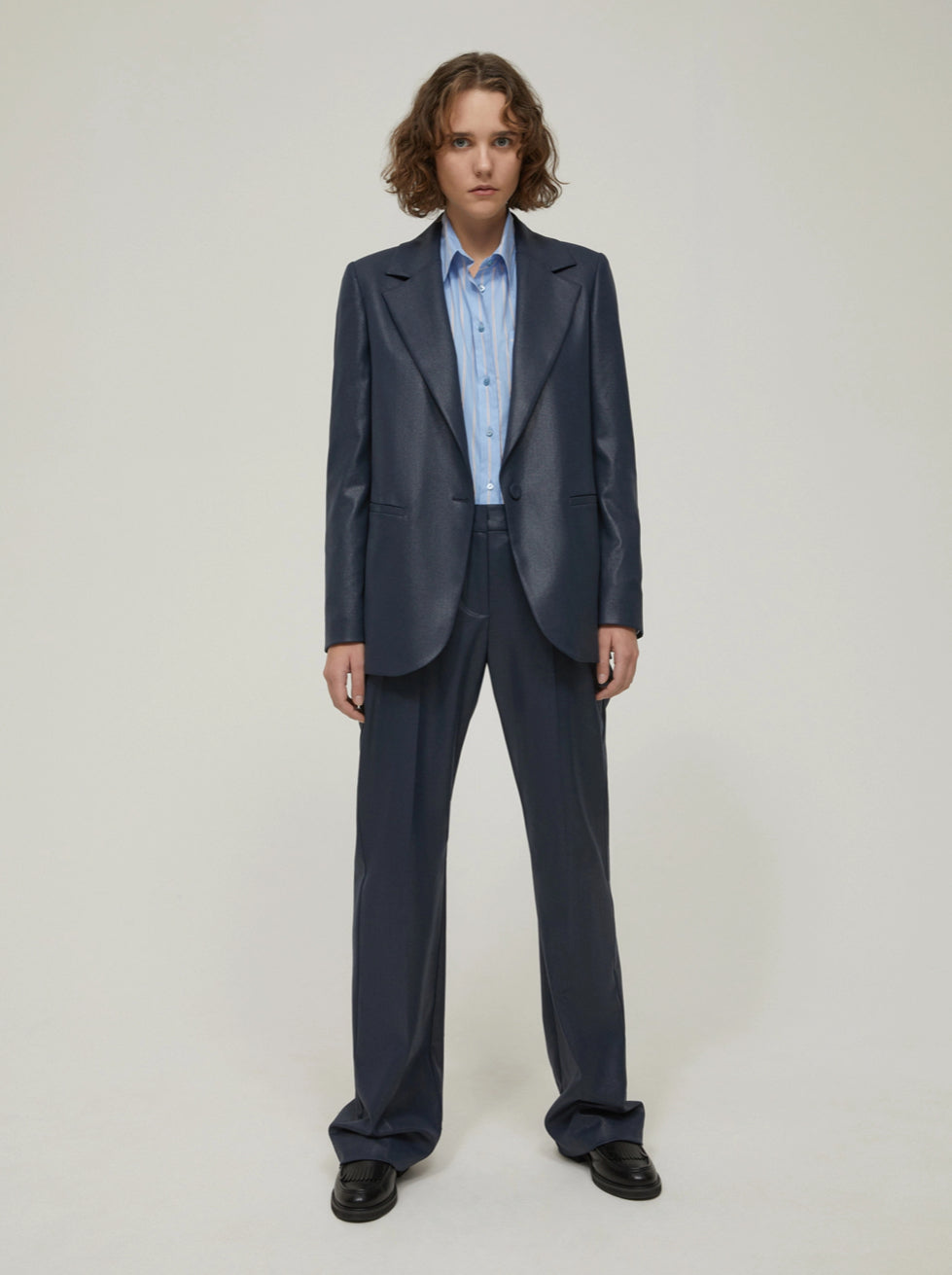 PENNYBLACK Navy Tailored Blazer in Glazed Sheen Finish