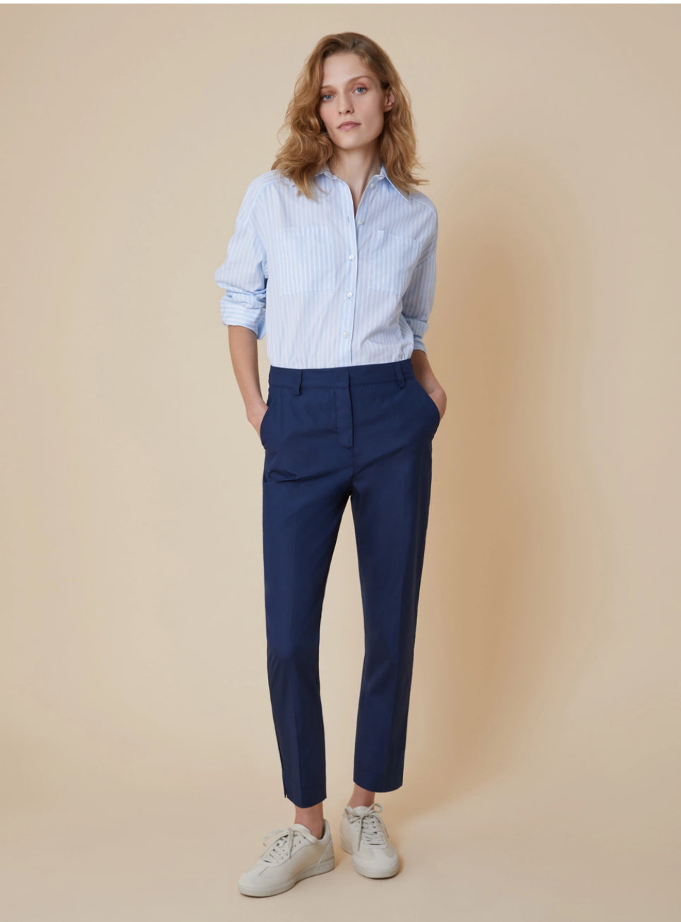 PENNYBLACK Navy 100% Cotton Poplin Trousers