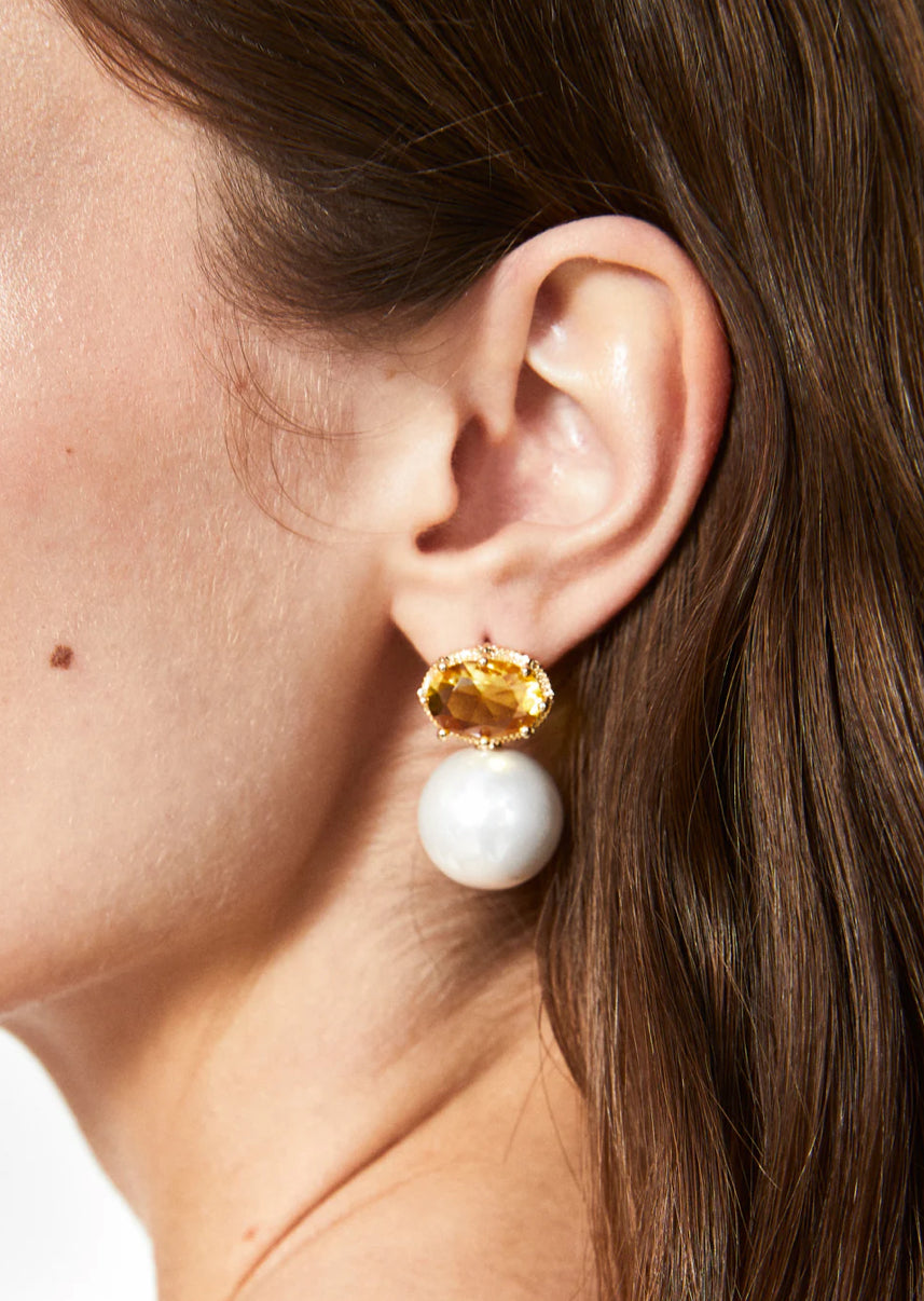 NALI Yellow Gemstone & Pearl Earrings
